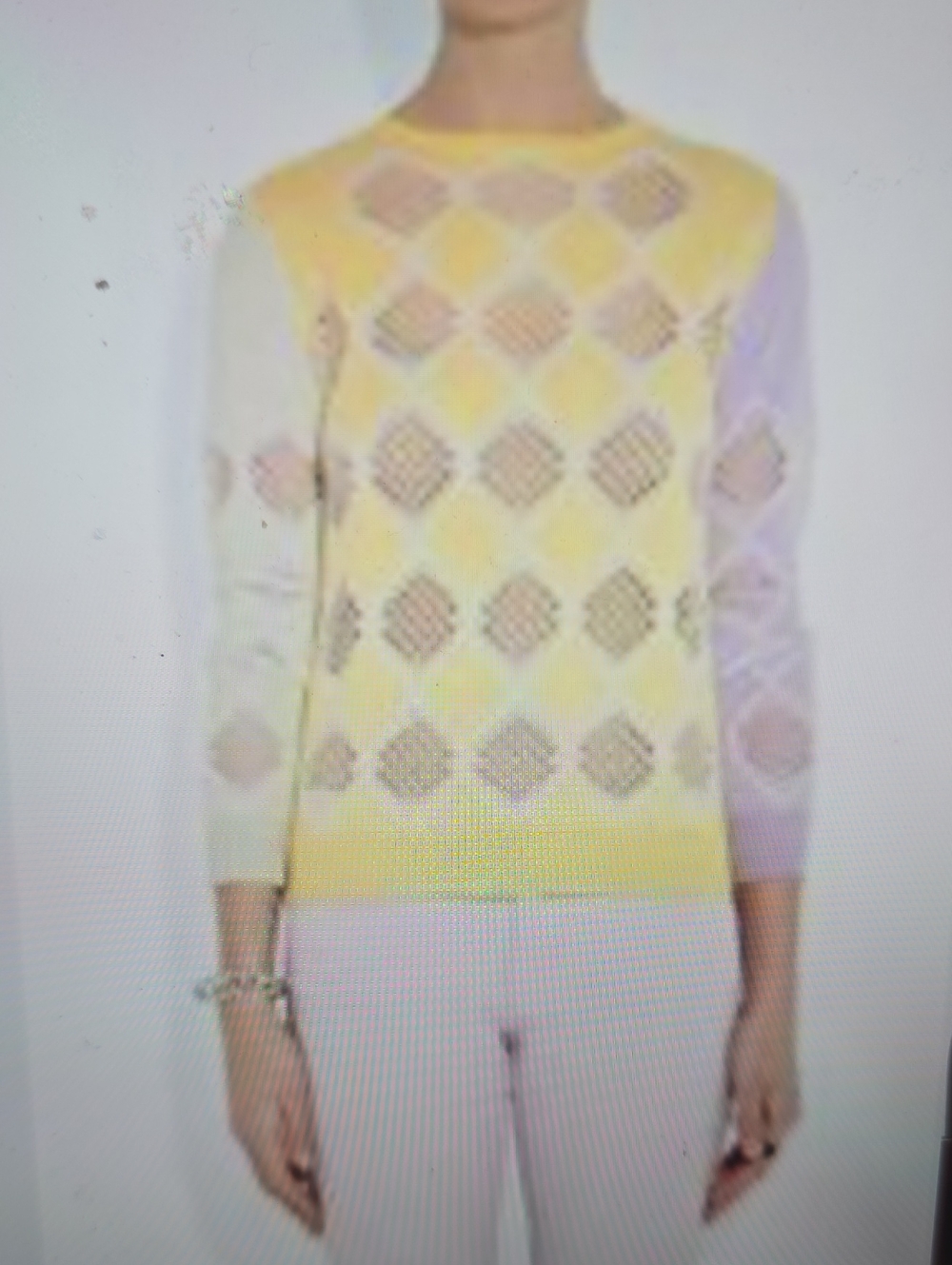 Carven Yellow and Lavender Argyle Crewneck Sweater M